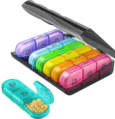 Pastillero Semanal 3 Tomas, Pastillero Diario 7 Dias con 21 Compartimentos, Caja de Pastillas Portátil con Compartimentos Grandes y Separados, Caja de Pastillas Opaca a La Luz para Medicamentos