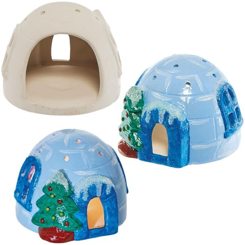 Baker Ross FN615 Igloo Ceramic Tealight Holders – Pack of 2, Charming Winter-Themed Decorations, Perfect for Adding a Festive Glow to Homes and Seasonal Displays