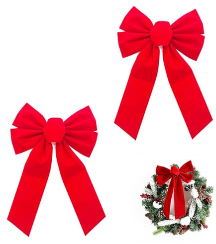 VYNZOR große rote Schleife Geschenkschleife groß mit 6cm Bandbreite, fertig montierte Dekorschleife für Weihnachtsgeschenke, Adventskränze, Tischdekoration und Partydekoration, 2 Stück Pack