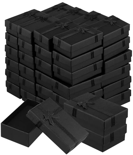 YIXNSW 48 Stück Geschenkbox mit Deckel, 8 x 5 x 3cm Schmuckbox mit Schmetterlingsknoten, Geschenkverpackung Gift Box für Geburtstag, Schmuck (Schwarz)