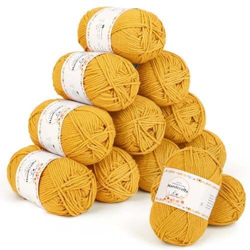 Aeelike 600g(12x50g) Wolle Bunt 5Ply Strickwolle aus Acryl, Ultraweiche Garn zum Häkeln und Stricken, Polyacryl Häkelgarn von Mützen, Pullover, Kurkuma
