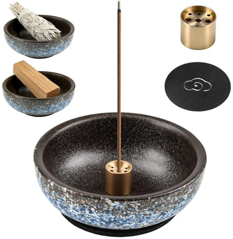 mawmuaw Räucherstäbchen Halter 12cm Feuerfeste Schale Blau Keramik | Feuerfeste Schale, Blaue Räucherschale, Keramik Räuchergefäß, 9 Loch Incense Holder, Filzkissen, Incense Burner, Räucherwerk