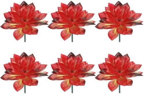 sourcing map 6 Pcs Artificial Succulent Plants, Small Realistic Fake Plants Colorful Faux Artificial Lotus Flowers for Home Office Garden Flower Hotel Decoration, Bright Red