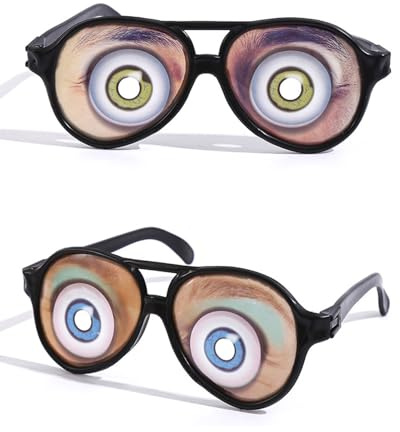 HZAOPZE 2 Paar Geschenk Neuheit Brille Kreative Männliche Lustige Augen Brille Streich Augen Verkleidung Brille Party Requisiten Trickspielzeug,brille mit augen (Gelb + Blau)