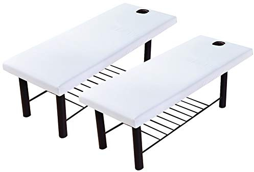 2 x Massageliege-Laken mit Gesichtsloch, elastisches Spannbetttuch für universelles Schönheitsbett, Couchbezug, atmungsaktiv, weich, für Spa, Schönheits- und Gesichtssalon