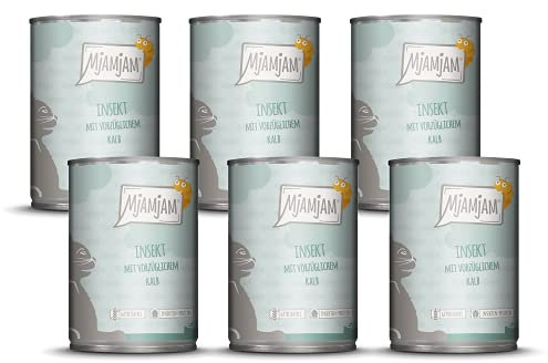 MjAMjAM - Premium Nassfutter für Katzen - Insekt mit vorzüglichem Kalb, 6er Pack (6 x 400 g), getreidefrei mit Insektenprotein