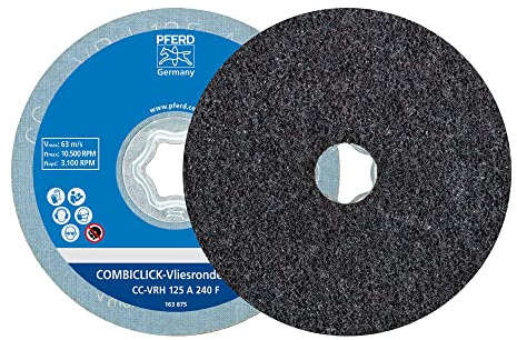 PFERD TOOLS COMBICLICK Vliesronde CC-VRH, 2 Stück/hart, Ø 125mm, A240F, fein / 44498024 – für Feinschliff & Finish mit dem Winkelschleifer, Vliesronden, Korngröße 240