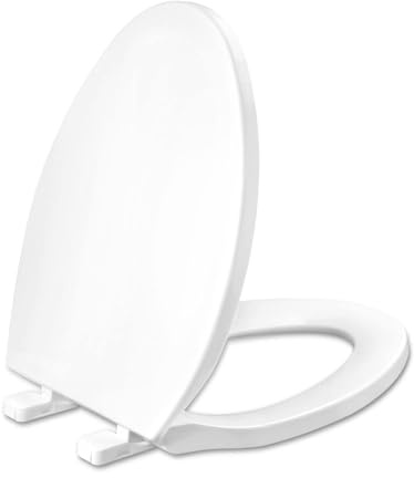 Toilet Seat Elongated, Slow Close Hinges, Four Non-Slip Bumpers, Easy to Install and Clean, Durable Plastic, White – Two Sets of Mounting Parts Included