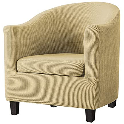 YOPOIY 2 Stück Club Chair Schonbezug mit Kissenbezug Stretch-Jacquard Sesselhusse Sesselüberwurf Weich rutschfest abnehmbar maschinenwaschbar für Sessel -Beige-