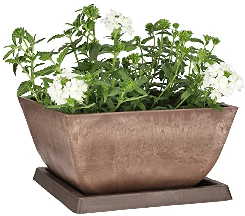 KOTARBAU® Blumentopf Pflanzgefäß aus recycelten Materialien 26x26x12,7cm mit Untersetzer 23x23x2cm Braun