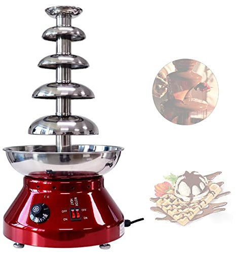 5 Tiers Electric Chocolate Fondue Fountain,Stainless Steel Chocolate Melting Heating Machine,7-Pound Large Capacity,Easy to Assemble,for Nacho Cheese Liqueurs for Party Wedding,Red