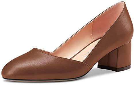 Castamere Femmes Bloc Chunky Bas Talon Heel Escarpins Slip-on Classique Cute Dress 5 CM Heels Fermé Rond Bout Chaussures Marron 40 EU