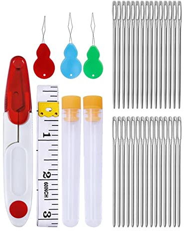 5-teiliges Sticknadeln Nähnadeln Set Massband Weiche Augen Nadeln Stumpfe Nadel Sticknadeln Ohne Spitze Kommt mit kleinen Röhrchen und Einer Schere für Hand Nähen Handwerk