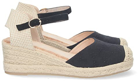 shoes&blues.es Sandalia de Cuna para Mujer, Forrada de Yute, con Pala Cerrada, Punta de Rafia, y Cierre de Hebilla, Primavera Verano 2023
