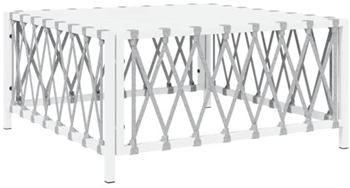 vidaXL Trädgårdsbord vit 70x70x34 cm vävt tyg, loungebord, utemöbel, balkongbord, loungemöbel, trädgårdsmöbel, soffbord med glasskiva