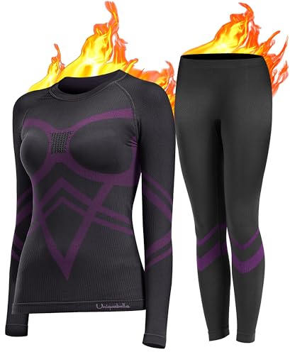 UNIQUEBELLA Thermo Unterwäsche Damen, Skiunterwäsche Atmungsaktiv Funktionsunterwäsche, Antibakteriell Schnelltrocknend Thermowäsche Set - Sport Warme Unterwäsche für Herbst Winter