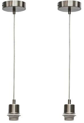 firstchoicelighting Set of 2 Satin Nickel Ceiling Light Pendant Lampholder Cable Suspension Kits, LED Compatible, Max Length 100cm
