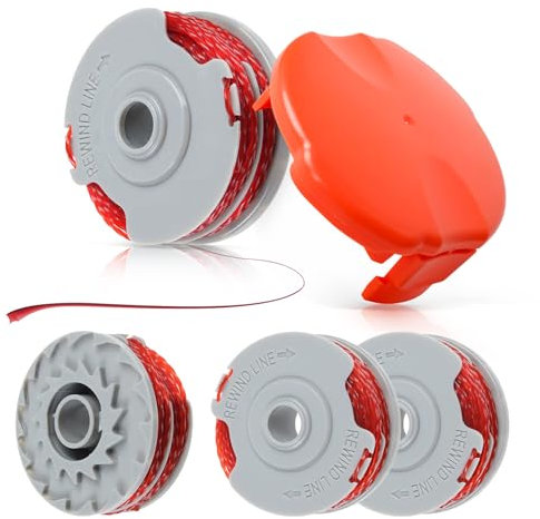 Strimmer Spool Line for Flymo, Φ1.5mm 11m Lawn Mower Replacement FLY021 513937190 Spool & FLY060 Cover, Double Line Autofeed Grass Trimmer Spool and Line (4 spool + 1 cover)