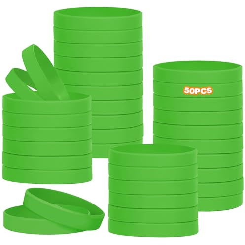 HONTIUS 50 Pezzi Braccialetti In Silicone, 8'' Braccialetti In Gomma, Vuoto Elastici di Gomma per per Adulti Uomo Donna Scuola Insegnante Squadra Festa Fitness Corsa Sport Verde