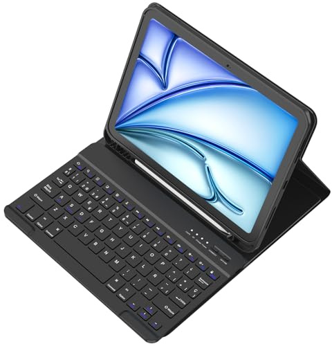 TQQ Funda con Teclado para iPad Air 11 Pulgadas M3 2025/M2 2024, iPad Air (4.ª, 5.ª, 6.ª) Pro 11 (1.ª a 4.ª Generación), Desmontable Bluetooth Teclado con Portalápices, QWERTY Español Ñ