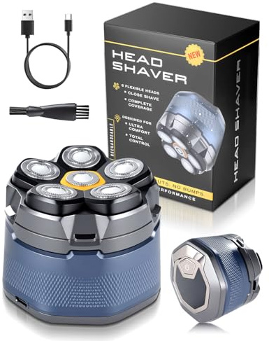 Rasoir chauve pour homme, tête flexible 6D, rasoir électrique pour tête chauve, étanche, humide et sec, chargeur rapide USB-C, coupe calvitie ergonomique pour homme