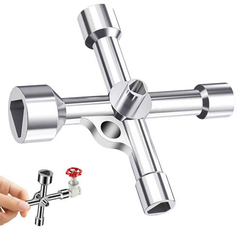 QEAS Llave Triangular 4 Vías, Llave Contador Agua Universal Multifuncional con 5 Tamaños 7mm/10mm/12mm/13mm/18mm, Llaves Triangulares para Agua, Terminal, Basura, Caja Eléctrica, Gas