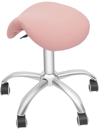 Shinpeed Sadelpall, rullpall, sadelpall med hjul, justerbar höjd, roterande pall, arbetspall för massage, spa, salong (rosa)