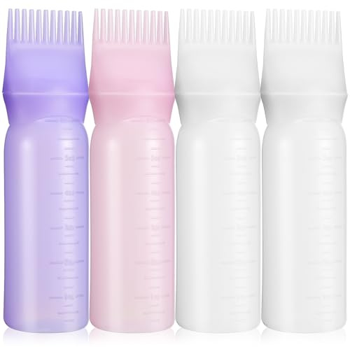 ABOOFAN Flacon Applicateur en Silicone Peigne pour Cheveux 4 Pièces Réutilisable Application Précise pour Coloration et Soins des Cheveux Décolorés la Base des Cheveux