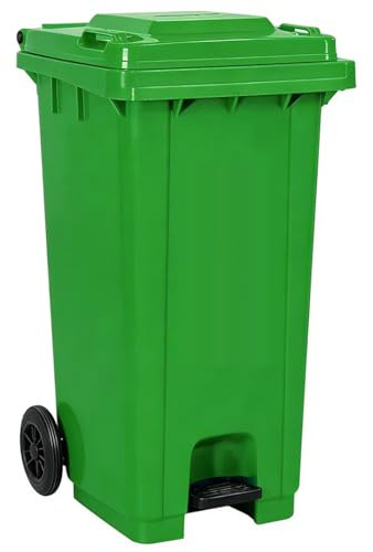 Vyntyra Cubo de Basura Alto Grande,Reciclaje Contenedor Basurero en Plástico,tapa,Ruedas de Goma Silenciosas,Asas plástico Resistente, contenedor de residuos,Papelera, Industrial, hogar(Green,120L)