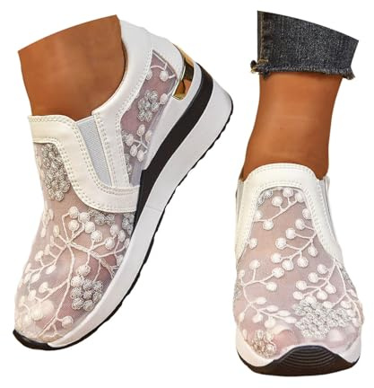 Baskets pour femme - Chaussures traditionnelles pour Dirndl - Respirantes - Plate-forme plate - Tenue de fête de la bière - Chaussures en lin confortables