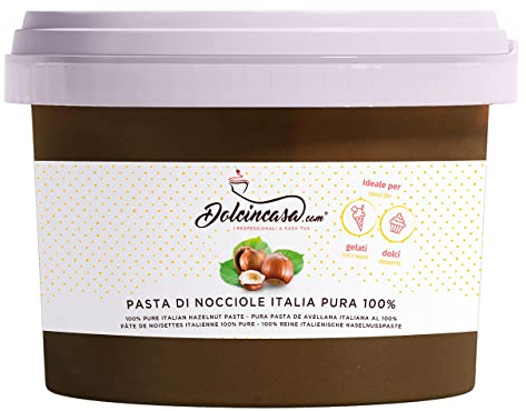 Dolcincasa-com Pasta de Avellana 100% Pura para Helados, Cremas y Dulces Rellenos Sin Gluten 1 Kilogramo