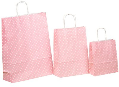 250 Kordel Papiertragetaschen Einkaufstüten aus Papier Geschenktüten mit Papierkordel Henkel rosa rosé mit weißen Punkten Pünktchen Polka Dots Verschiedene Größen zur Auswahl (32+12x40cm)