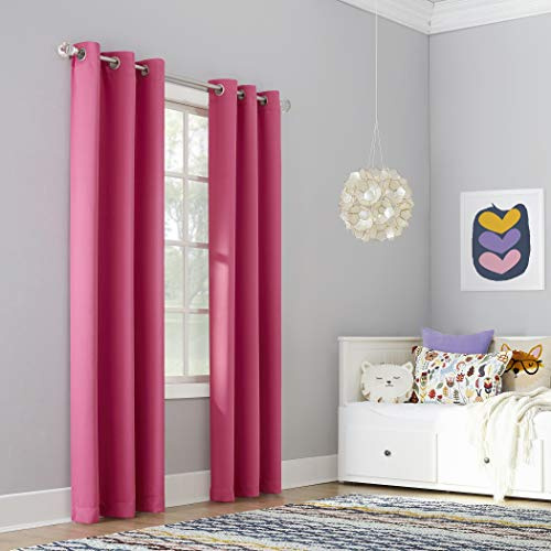 Sun Zero Riley Kids Bedroom Blackout Grommet Curtain Panel, 40 x 63, Hot Pink