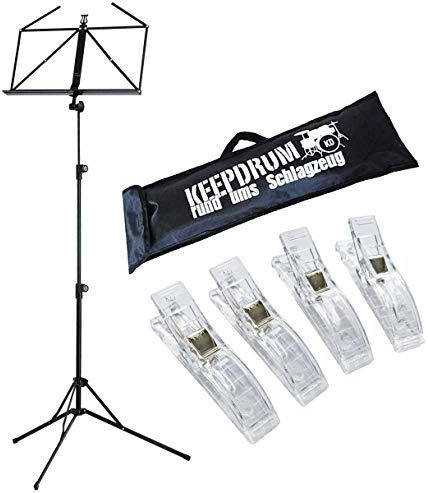K&M 100/5 Black Notenpult Notenständer Schwarz + keepdrum Tasche + 4 Notenklammern