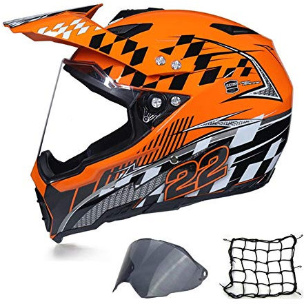 MRDEAR Motorradhelm, Motorrad Crosshelm/ UV-Schutz/ Motorrad Netz, EnduroHelm mit Visier, Fullface Motocross BMX Helm Set Off Road MTB Quad Downhill Helm für Damen Herren,Orange,M