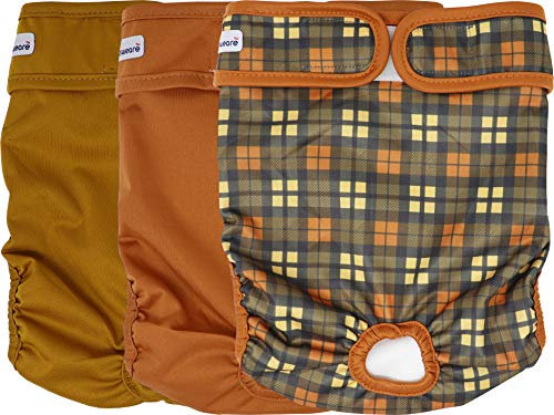 Petsweare Hundewindel – Bunte Windeln für Hündinnen Wiederverwendbare & waschbare Hundetraining Weiches Komfortables Design Verstellbare Klettverschlüsse 3 Stück (XL, Gold, Lebkuchen, Schottisch)