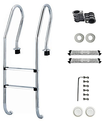 CGF- Handlaufe Fuir Pool rutschfeste Trittstufe für Poolleiter, mit 4 Fuß Blauer Griffabdeckung, 2-stufige Poolleiter aus Edelstahl 304, Tragfähigkeit 440 lbs