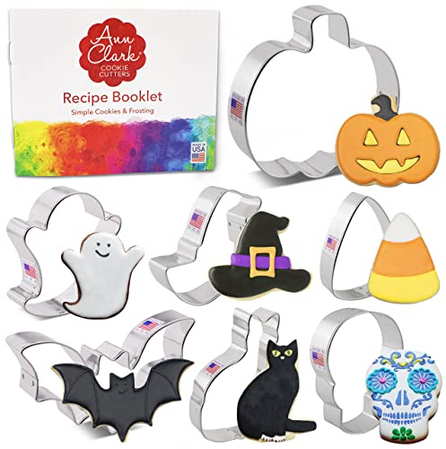 Ann Clark Halloween Ausstechformen, 7 teiliges Set, Ausstecher Kürbis, Totenkopf, Süßigkeiten Mais, Katze, Geist, Fledermaus, Hexenhut