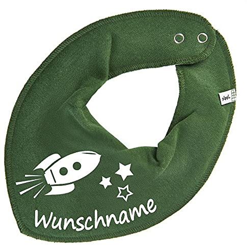 HALSTUCH mit Namen oder Text personalisiert für Baby oder Kind aus Baumwolle in Einheitsgröße Rakete