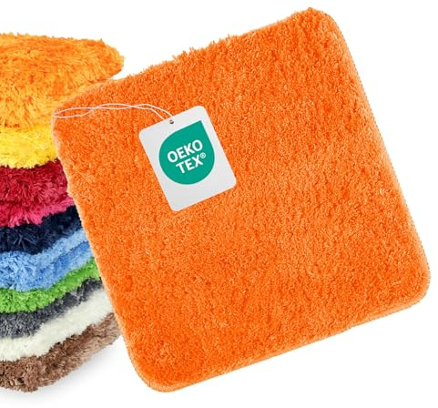 WohnDirect Alfombrilla para el Inodoro Naranja 45 x 45 cm • Alfombrilla baño Antideslizante y Lavable • Cómoda Y Súper Absorbente