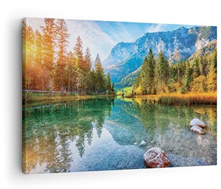Moderne Impression sur Toile Paysage Montagnes Aube Image Tableau Decoration Murale 70x50cm Deco Cadre Décoration Salon Chambre Cuisine Horizontal Tableaux Decoratifs Muraux Art Wall AA70x50-4456