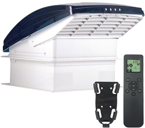 hurrventer Build-in Rain Shield Rv Roof Vent Fan 14x14 RV Ventilation Fan with Remote Control, 12V Ceiling Exhaust Fan for Trailer, Camper (NO Thermostat)