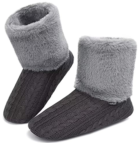 GURGER Män kvinnor toffelstövlar plysch fleece tossor tofflor vinter varma fodrade husskor inomhus inget ljud halkfri gummisula, U2 Grå, 42.5/43.5 EU