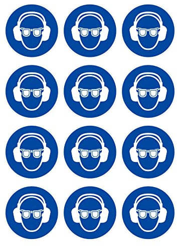 Daged 12 pegatinas de protección auditiva con M003 DIN EN ISO 7010 de 5 cm de diámetro, señal de oferta, señales de seguridad, pegatinas T-24