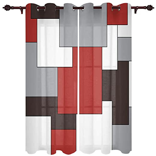 TEMLAN Rot Weiß Grau Schwarz Geometrisch Kinder Gardinen Klassische Abstrakte Kunst Vorhänge Blickdicht Mit Ösen, Digitaldruck 3D Thermogardine Für Schlafzimmer Wohnzimmer 2Er Set (140 x 160cm)