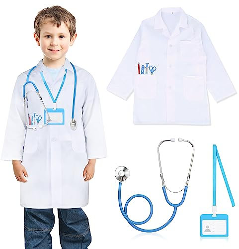 Hifot 3 Stück Arztkoffer, Arztkittel, Laborkittel, Stethoskop, Doktor Zubehör, Arzt Kostüm Rollenspiel für Kinder Jungen Mädchen Ab 3 Jahre