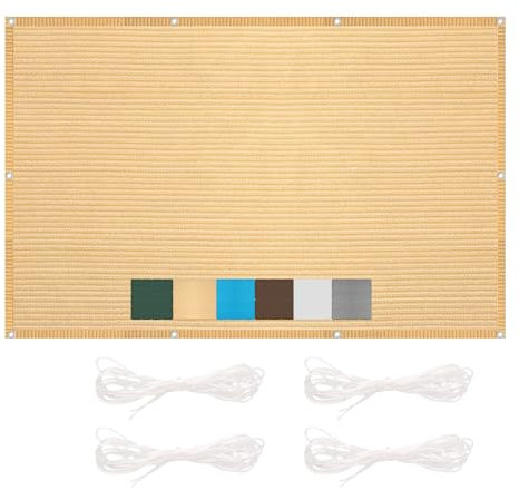 Tenda a Vela Rettangolare 2.8 x 3.2 m Traspirante HDPE Protezione UV Tenda a Vela Ombreggiante con corda libera1,5 m per Terrazza, Giardino, Balcone,Quadrata, Giallo sabbia