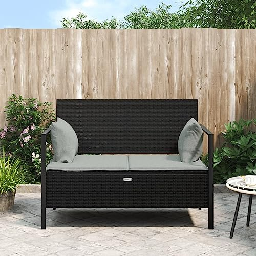 Tidyard Sofá de Ratán 2 Plazas Con Cojín Desmontable - Banco de Jardín Exterior Con Almacenaje - Mueble Arcón Patio Garden Bench - Ratán Sintético Negro
