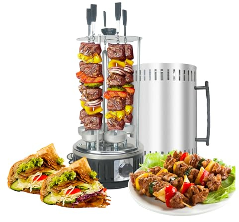 AUPLEX Upgraded Countertop Vertical Rotating Oven - Rotisserie Shawarma Machine, Kebob Machine, Stainless Steel Body W/Heat Resistant Door, Includes 5 Skewers & 5 Oil Collecting Cups, US Plug, 110V