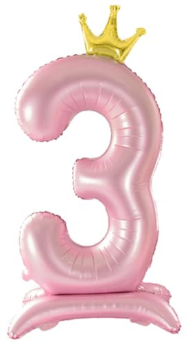 Alainzeo 42 Inch Pink Number Balloons 0-9 with Crown, Helium Aluminum Foil Big Number Balloons for Birthday, Wedding Anniversary Party, Large Number Balloon for Decorations Supplies (Pink 3)